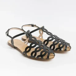 Anna F. Low Sandals* - Flat Sandals 3628 - Nappa Black