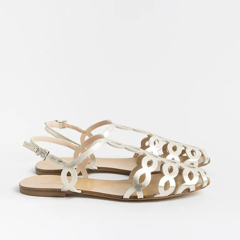 Anna F. Low Sandals* - Flat Sandals 3628 - Platinum Laminate