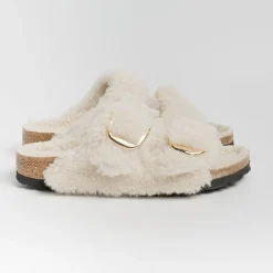 BIRKENSTOCK Low Sandals* - Flat Sandals 1023130 - Arizona Big Buckle Teddy - Eggshell