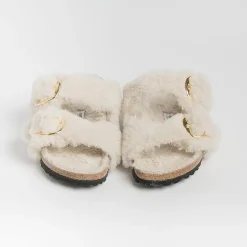 BIRKENSTOCK Low Sandals* - Flat Sandals 1023130 - Arizona Big Buckle Teddy - Eggshell