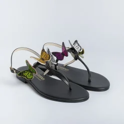 PAOLA FIORENZA Flip-Flops Sandals* - Flat Thong Sandals - Fd43 - Black/Butterflies