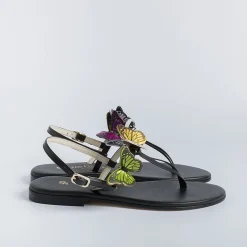 PAOLA FIORENZA Low Sandals* - Flat Thong Sandals - Fd43 - Black/Butterflies