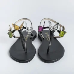 PAOLA FIORENZA Low Sandals* - Flat Thong Sandals - Fd43 - Black/Butterflies