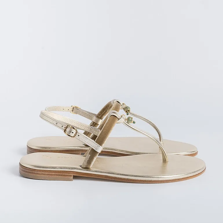 PAOLA FIORENZA Flip-Flops Sandals* - Flat Thong Sandals - Bs05 - Platinum/Green