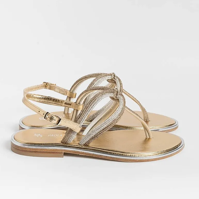 PAOLA FIORENZA Flip-Flops Sandals* - Flat Thong Sandals - Ss2353 - Amber Crystal Platinum