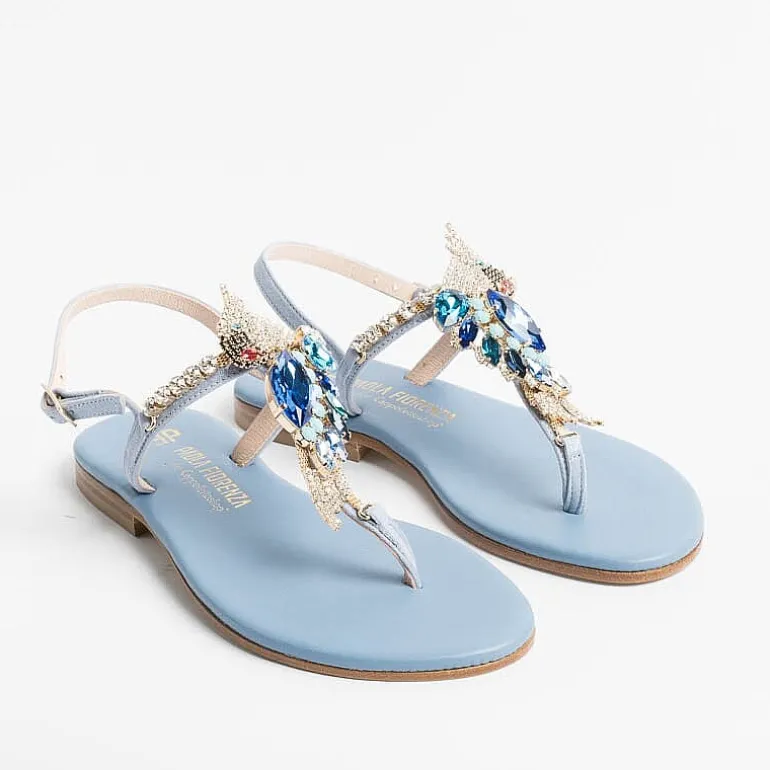 PAOLA FIORENZA Flip-Flops Sandals* - Flat Thong Sandals - Fb955 Light Blue
