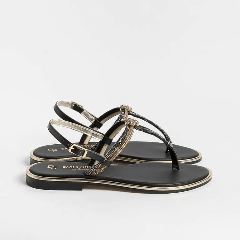 PAOLA FIORENZA Low Sandals* - Flat Thong Sandals - Ss2378 - Ambra Black