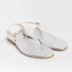 PAOLA FIORENZA Low Sandals* - Triangle Flat Thong Sandals - Silver
