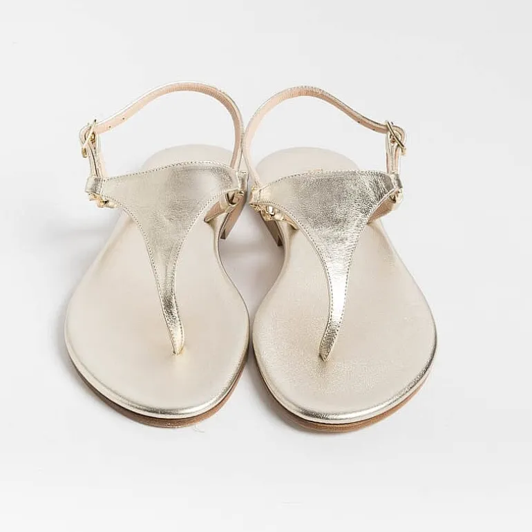 PAOLA FIORENZA Low Sandals* - Triangle Flat Thong Sandals - Platinum