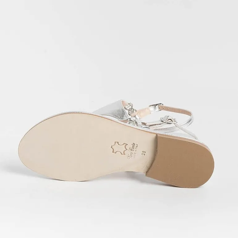 PAOLA FIORENZA Flip-Flops Sandals* - Triangle Flat Thong Sandals - Silver