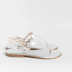 PAOLA FIORENZA Flip-Flops Sandals* - Triangle Flat Thong Sandals - Silver