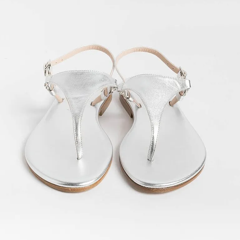 PAOLA FIORENZA Flip-Flops Sandals* - Triangle Flat Thong Sandals - Silver