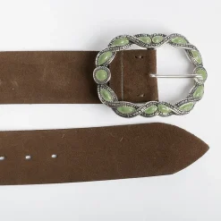 PUNTO VITA Belts* - Belt Pv1664 - Dark Brown / Green Suede